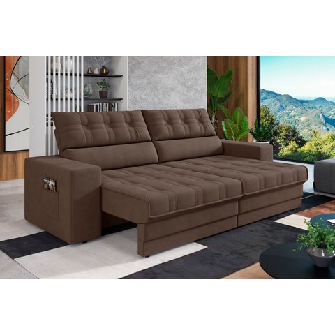 Sofá Oscar Plus 2,06m Retrátil e Reclinável Suede Marrom - Xflex