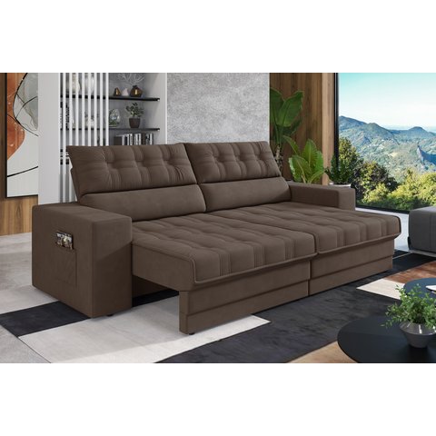 Sofá Oscar Plus 2,06m Retrátil/reclinável Suede Marrom - Xflex