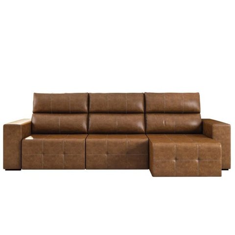 Sofá Retrátil e Reclinável 5 Lugares Sala de Estar 344cm Russo Couro Caramelo - Gran Belo