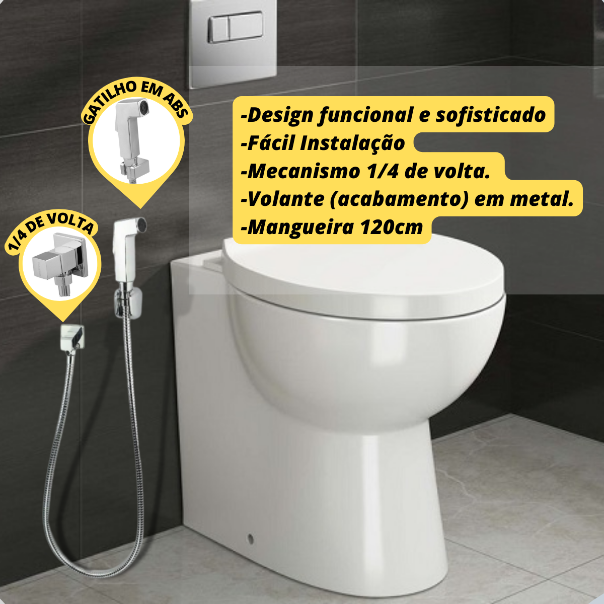 Ducha Higienica Gatilho Completa Cromada Para Banheiro Lavabo Suíte - 3