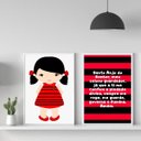 Ver imagem 2 de Kit 2 Quadros Infantis Torcedora Flamenguista 33x24cm - com vidro:Madeira branca