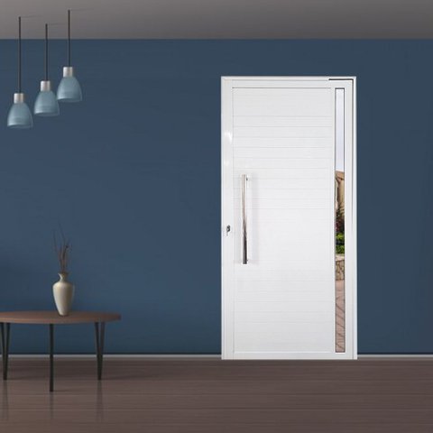 Porta Pivotante com Puxador e Vidro Alumínio Branco Linha 25:Esquerda/ 210 x 120