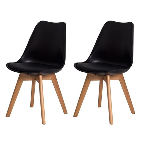 Kit c/2 cadeiras Leda – Charles Eames, Saarinen Wood com almofada Preta
