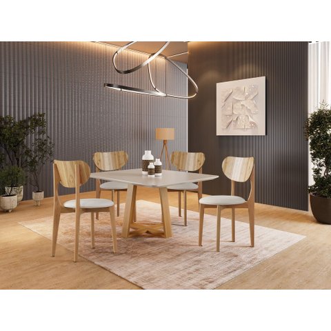 Sala de Jantar Madeira Maciça 4 Cadeiras - Plenna - Harmonia