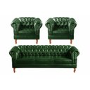 Ver imagem 1 de Kit Sofá Dom Pedro Chesterfield 3 Lugares + 2 Poltronas Decoração Sala Receção - Couríssimo Verde