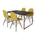 Ver imagem 2 de Mesa Industrial Base Ferro Cobre 137x90 Tampo Preto 4 Cadeiras Eiffel Madeira Assento Amarelo