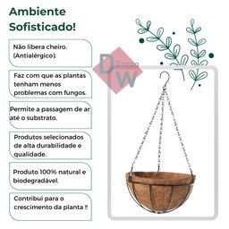 Vaso de Pendurar Fibra Coco Vaso Cuia Pendente Ferro 15cm - 7