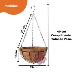Vaso de Pendurar Fibra Coco Vaso Cuia Pendente Ferro 15cm - 4