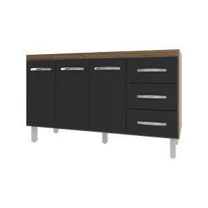 Balcão Armário Cozinha Gabinete Pia de 140 Cm Carine com 3 Portas e 3 Gavetas Savana Preto