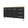 Balcão Armário Cozinha Gabinete Pia de 140 Cm Carine com 3 Portas e 3 Gavetas Savana Preto - 1