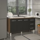 Ver imagem 3 de Balcão Armário Cozinha Gabinete Pia de 140 Cm Carine com 3 Portas e 3 Gavetas Savana Preto