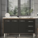 Ver imagem 2 de Balcão Armário Cozinha Gabinete Pia de 140 Cm Carine com 3 Portas e 3 Gavetas Savana Preto
