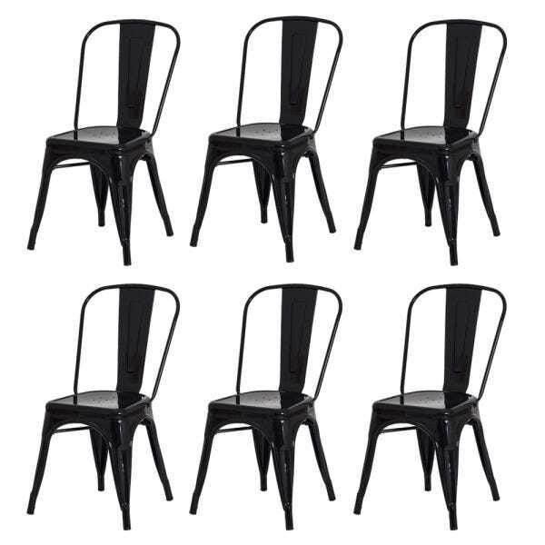 Kit 6 Cadeiras Tolix Iron Design Preta Aço Industrial Sala Cozinha Jantar Bar