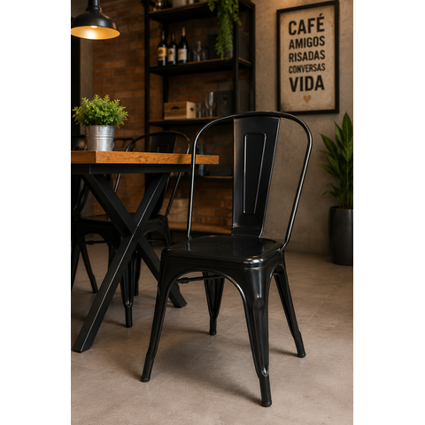 Kit 6 Cadeiras Tolix Iron Design Preta Aço Industrial Sala Cozinha Jantar Bar