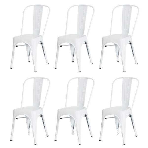 Kit 6 Cadeiras Tolix Iron Design Branca Aço Industrial Sala Cozinha Jantar Bar