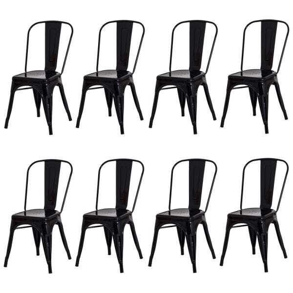 Kit 8 Cadeiras Tolix Iron Design Preta Aço Industrial Sala Cozinha Jantar Bar