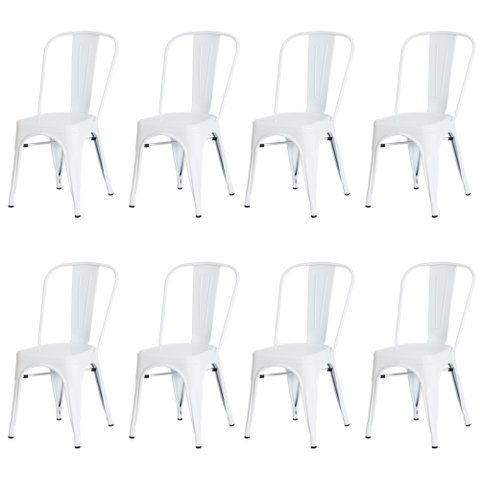 Kit 8 Cadeiras Tolix Iron Design Branca Aço Industrial Sala Cozinha Jantar Bar
