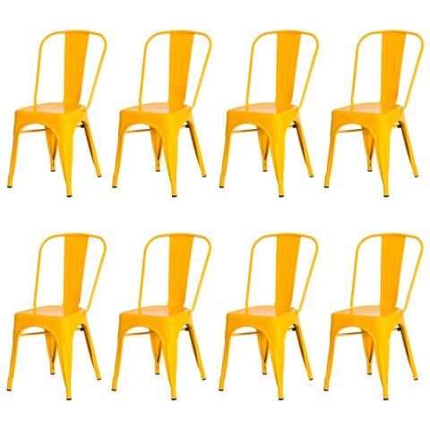 Kit 8 Cadeiras Tolix Iron Design Amarela Aço Industrial Sala Cozinha Jantar Bar