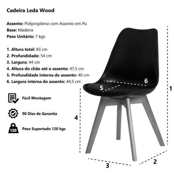 Kit 6 Cadeiras Leda Saarinen Design Preta Sala Cozinha Jantar - 6