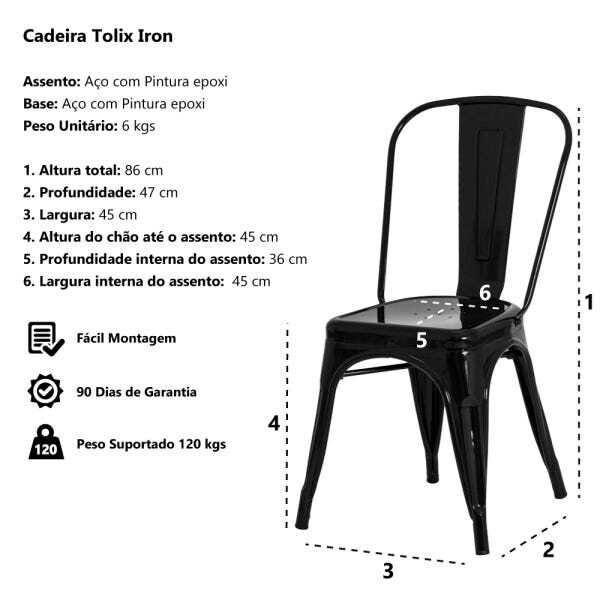 Cadeira Tolix Iron Design Preto Fosco Aço Industrial Sala Cozinha Jantar Bar - 5
