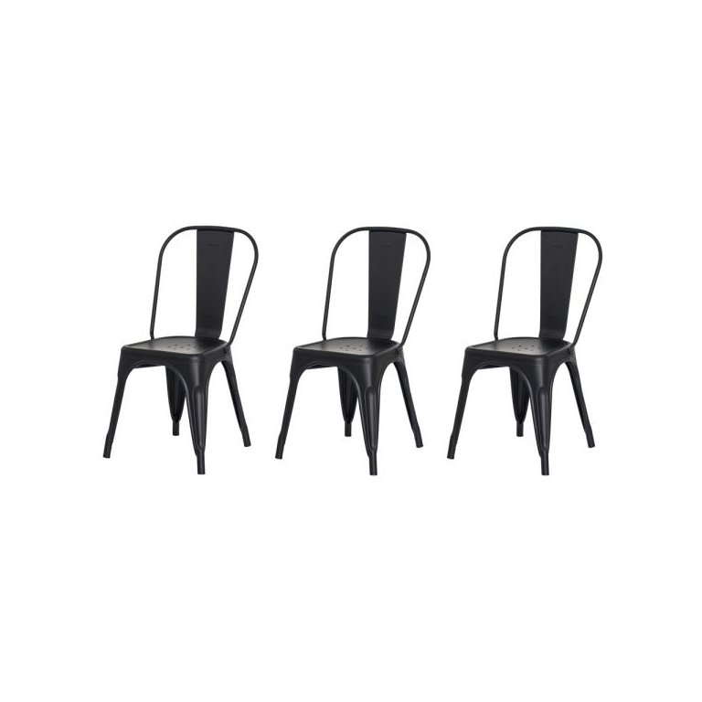 Kit 3 Cadeiras Tolix Iron Design Preto Aço Industrial Sala Cozinha Jantar Bar
