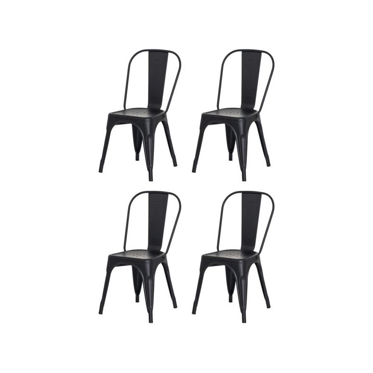 Kit 4 Cadeiras Tolix Iron Design Preto Aço Industrial Sala Cozinha Jantar Bar