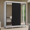 Ver mais imagens de Guarda-roupa Casal com Pés 3 Portas de Correr com Espelhos Branco Preto Reno Madesa