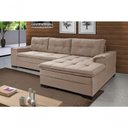 Ver imagem 1 de Sofá Viena Chaise Suede Fixo Pés Madeira Living Confortável Império Chocolate 377
