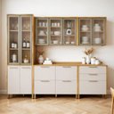Ver imagem 1 de Cozinha Completa Modulada 5 Peças com Vidro Reflecta 10 Portas 6 Gavetas Nobre Bege/Cinamomo/Off White