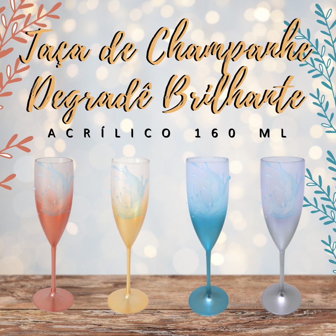 9 Taças De Champanhe Acrílico Degradê Brilhante 160ML: Dourado - 2