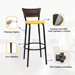 Kit 6 Banquetas para Cozinha Banco Alto Junco Argila Balcão Ilha Bancada Bares Piscina Área Gourmet - 4