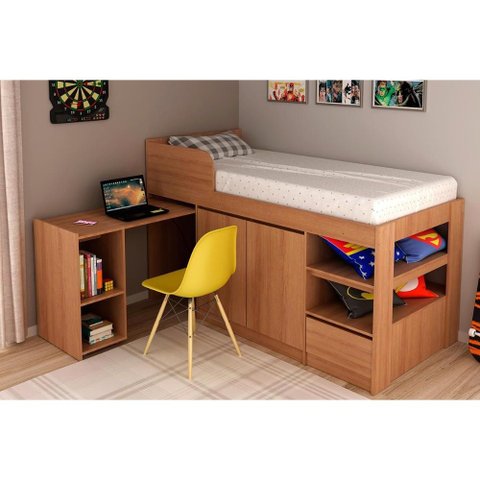 Cama Multifuncional Juvenil Cm8021 C/ Escrivaninha Amêndoa - Tecno Mobili
