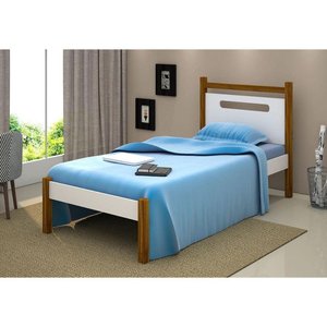 Cama De Solteiro Design Eloa Branco Com Mel - Cor: Branco
