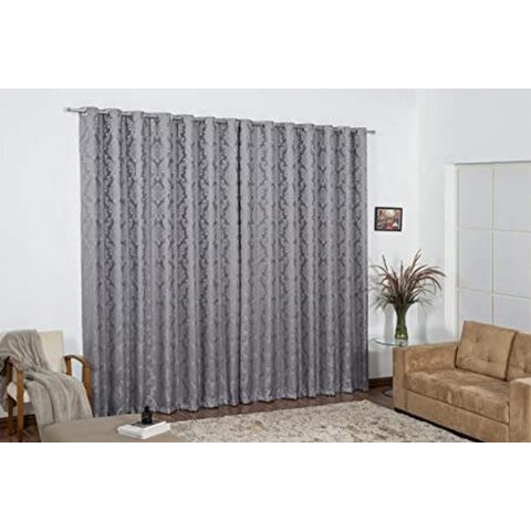 Cortina Sala Semi Blackout Tecido Jacquard Cinza 5,00x2,80
