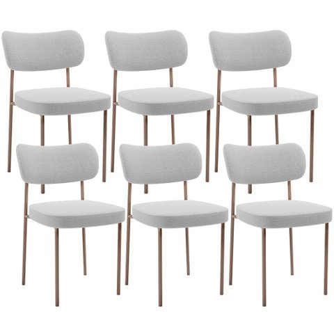 Kit 06 Cadeiras Estofadas para Sala de Jantar Melina Base Arena L02 Bouclê Cinza - Lyam Decor