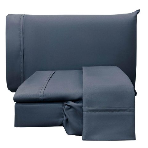 Jogo de Lençol Conforto Casal Padrão 4 Peças Micropercal 200 Fios C/ Elástico - Azul Marinho
