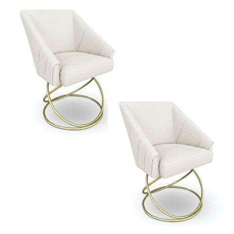Kit 2 Poltronas Luxo Alana Bouclê Bege Base Luxo Dourado - Pallazio