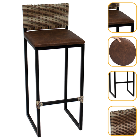 Banqueta Quadrada Junco Cappuccino para Balcão Ilha Cozinha Área Gourmet Bancada Piscina Bar
