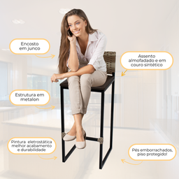 Banqueta Quadrada Junco Cappuccino para Balcão Ilha Cozinha Área Gourmet Bancada Piscina Bar - 4