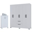 Ver imagem 1 de Guarda Roupa Casal Tóquio 6 Portas com Armário Multiuso 2 Portas Pequeno Branco Brilho - Poquema