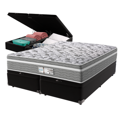Cama Box Baú Preto e Colchão Queen Evolution Molas Ensacadas Probel