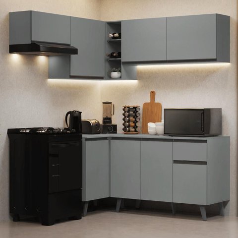 Armário de Cozinha Completa de Canto 325cm Cinza Nice Madesa 06