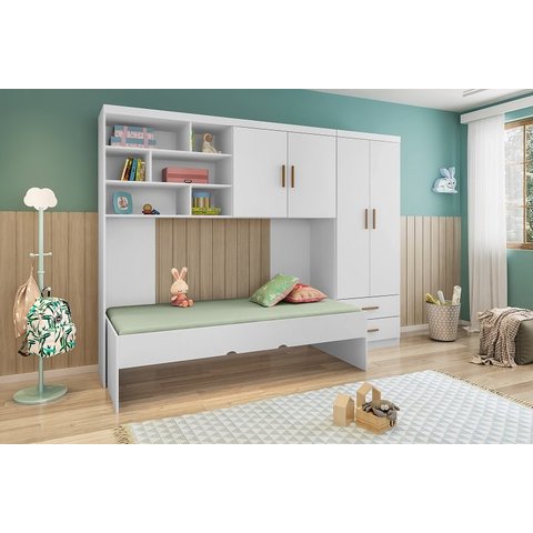 Jogo de Quarto Chiara 3 Peças - Roupeiro 2 portas, Módulo Aéreo e Cama - Phoenix Baby