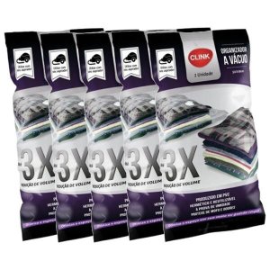 KIT 5 ORGANIZADOR A VACUO PARA VIAGEM PLASTICO 50X60CM - CLINK