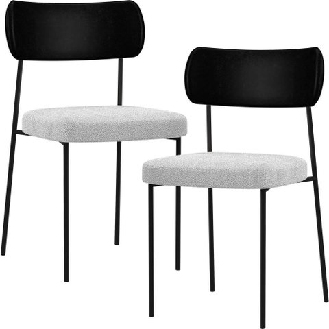 Kit 02 Cadeiras Estofadas para Sala de Jantar Melina L02 Couríssimo Preto Bouclê Cinza - Lyam