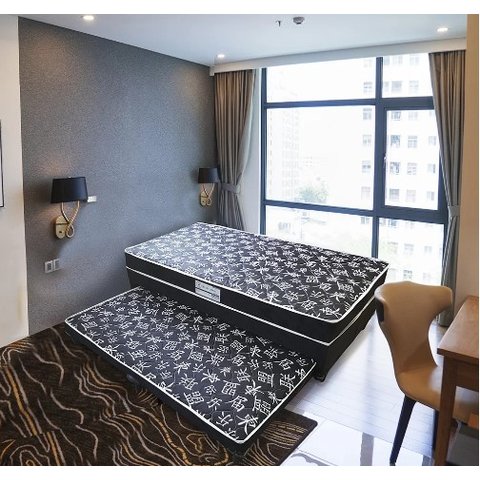 Cama Solteiro C/ cama Auxiliar Ortopédica 88 x 188 - Suede Preto - Tampo Japonês Preto