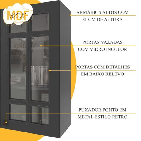 Armário Cozinha Modulada Compacta Americana 100% MDF 200cm Provence Multimóveis Crink-CPT007