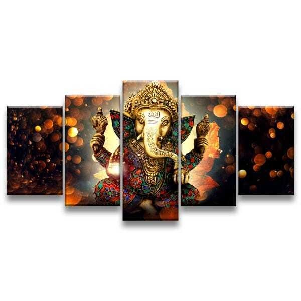 Quadro Decorativo 129x63 Sala Quarto Lord Ganesha Elefante | MadeiraMadeira