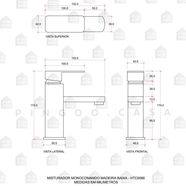 Torneira para banheiro Monocomando Misturador Baixa Preta Madeira Pingoo.casa - 6