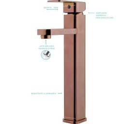 Torneira para banheiro Monocomando Misturador Alta dourada rose Madeira Pingoo.casa - 5